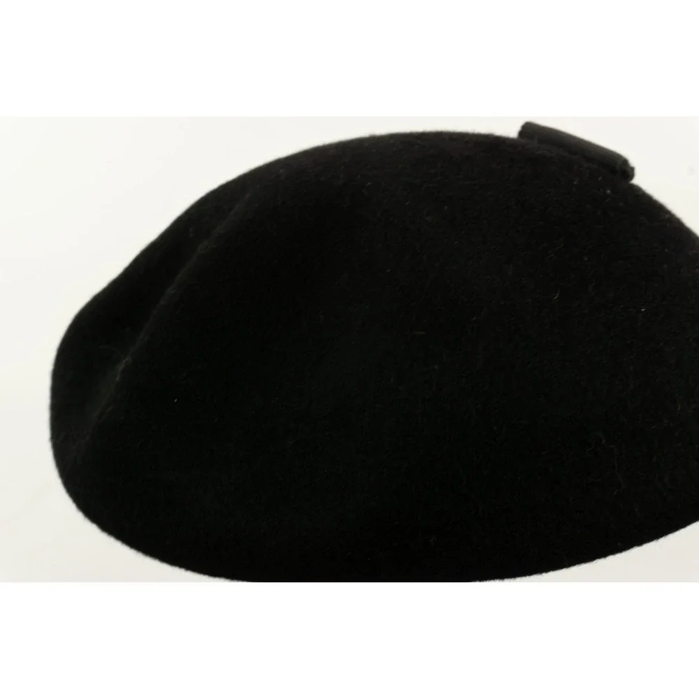 Vintage Glenover Felt Wool Beret Cap Henry Pollak Tat Gem Floral Pin Black